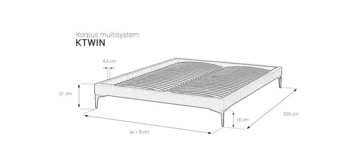 KTWIN- Korpus z listwami giętymi bez pojemnika na pościel MultiSystem BOX M&K Foam Koło