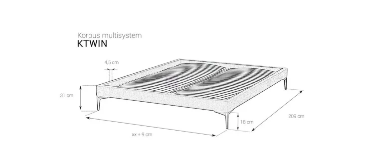 KTWIN- Korpus z listwami giętymi bez pojemnika na pościel MultiSystem BOX M&K Foam Koło