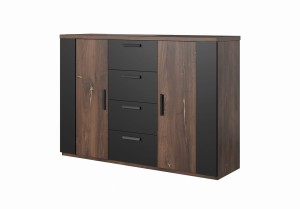 SIGMA - KOMODA 2 d/4 sz  - Dąb Flagstaff z miedzianą nitką / czarny supermat