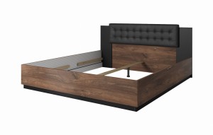 SIGMA - ŁÓŻKO 160x200 z zagłówkiem - Dąb Flagstaff z miedzianą nitką / czarny supermat