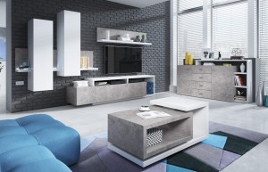 BOTA BIAŁY/BETON COLORADO Komoda 2d/4s z nadstawką 