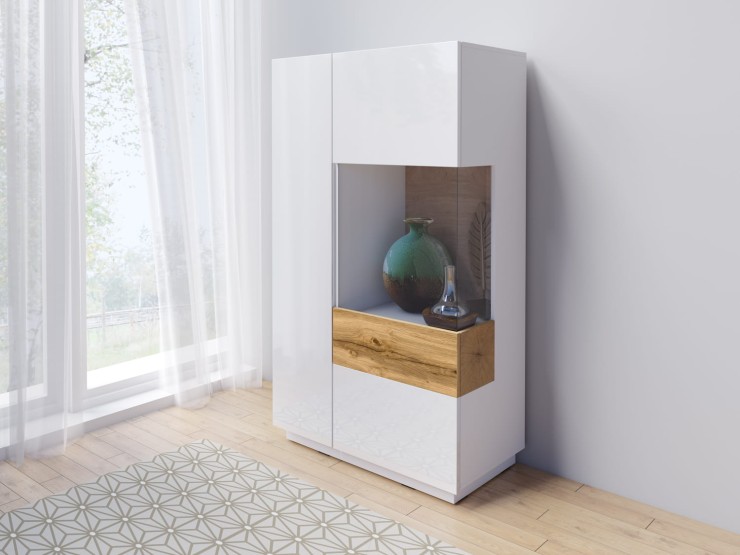 SILKE BIAŁY/DĄB WOTAN Komoda Wysoka 2D prawa