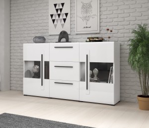 TULSA BIAŁY POŁYSK Komoda 2D (szkło) 3S 