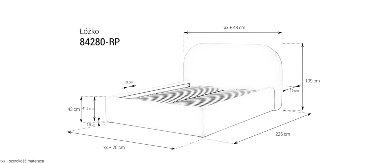 Łóżko 84280-RP tapicerowane z pojemnikiem na pościel M&K Foam