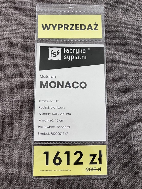 Materac Monaco H2 160x200 z ekspozycji Salonu Janki