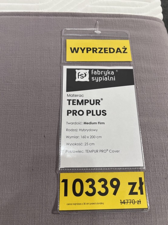 Materac Tempur 160x200 z ekspozycji Salonu Janki