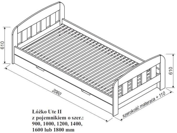 Łóżko sosnowe UTTE II z pojemnikiem Spar Meble