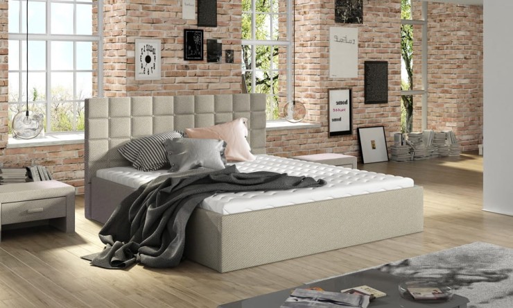 Łóżko 81231 tapicerowane z pojemnikiem na pościel M&K Foam Koło