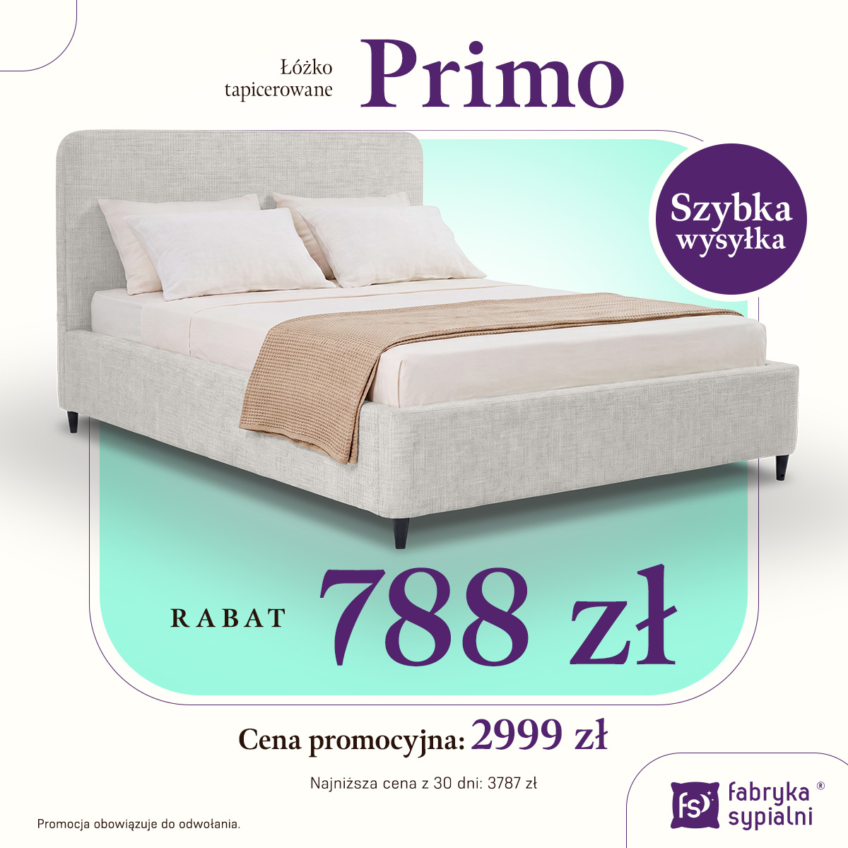 Promocyjne łóżko tapicerowane Primo 160x200 dostępne od ręki
