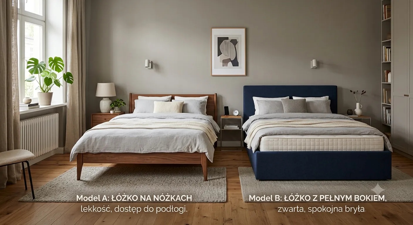 Łóżko na nóżkach czy bez i z pełnym bokiem?